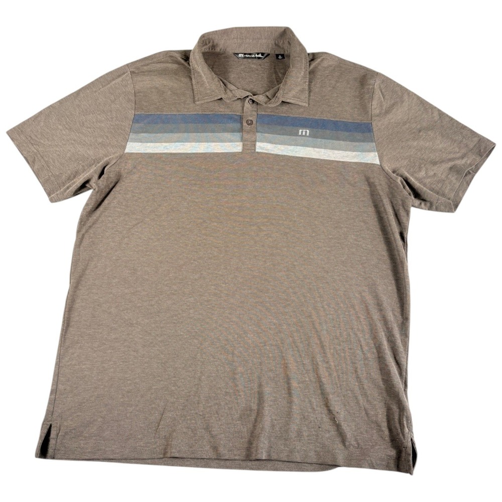 TravisMathew Polo Shirt Mens XL Brown Striped Premium Golf Workwear Short Sleeve